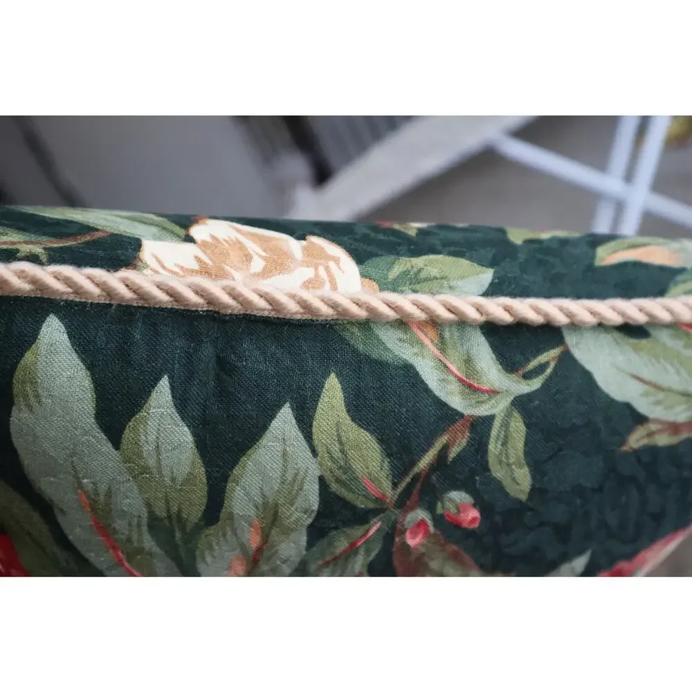 SET of 2 Vintage Green Pink Floral Pillows LARGE Cord edge Square Cottagecore